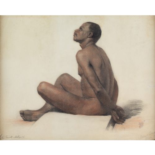 fig 1. Edward Sharpe, Portrait Of A Seated Male Nude, Signed By Sir John Everett Millais - Antique Drawing 