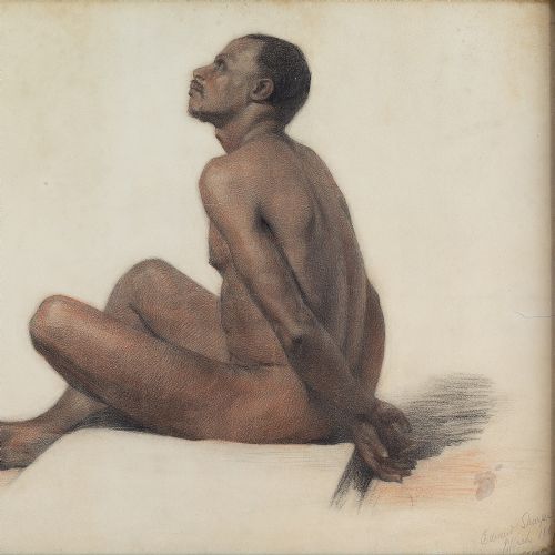 fig 2. Edward Sharpe, Portrait Of A Seated Male Nude, Signed By Sir John Everett Millais - Antique Drawing 