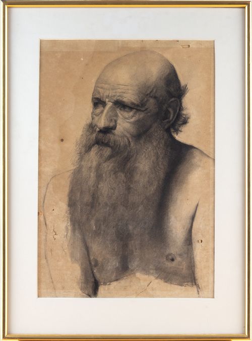 19th-century Danish School, Portrait Study of a Bearded Man - Antique Drawing