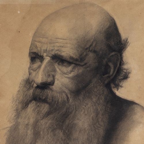 fig 1. 19th-Century Danish School, Portrait Study Of A Bearded Man - Antique Drawing