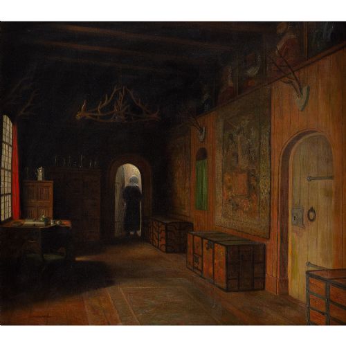 fig 2. Christian Tilemann-Petersen, Interior Scene With Woman - Antique Oil Painting 