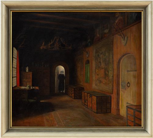 Christian Tilemann-petersen, Interior Scene with Woman - Antique Oil Painting