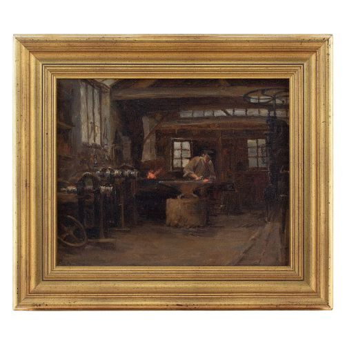 English School, the Blacksmith’s Forge - Antique Oil Painting