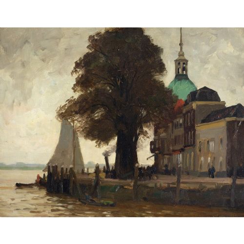 fig 1. Victor Gilsoul, Bord De Fleuve - Antique Oil Painting