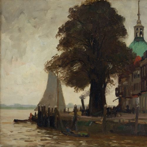 fig 2. Victor Gilsoul, Bord De Fleuve - Antique Oil Painting