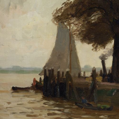 fig 3. Victor Gilsoul, Bord De Fleuve - Antique Oil Painting