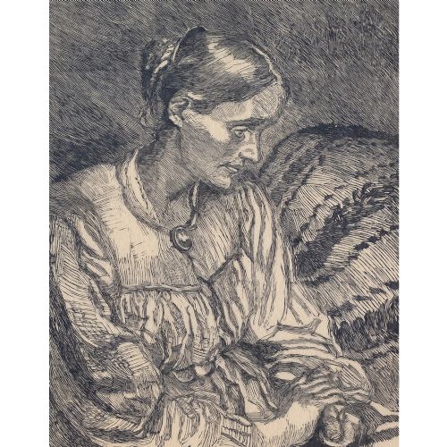 fig 1. Fritz Syberg, Portrait Of The Artist’s Wife - Antique Woodcut