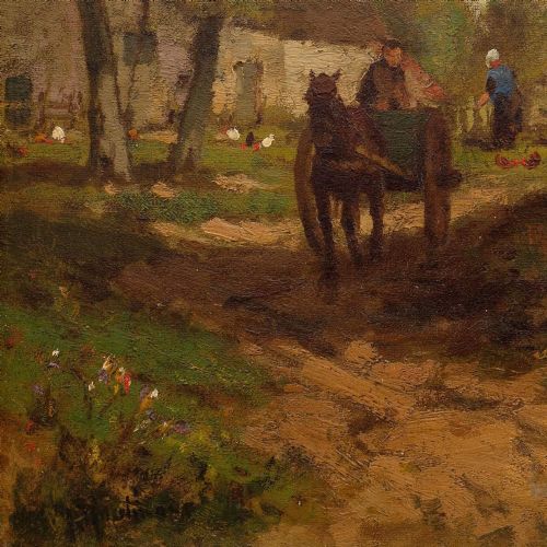 fig 2. 19th-Century German School, Landscape With Horse, Cart & Farmhouse, Oil Painting