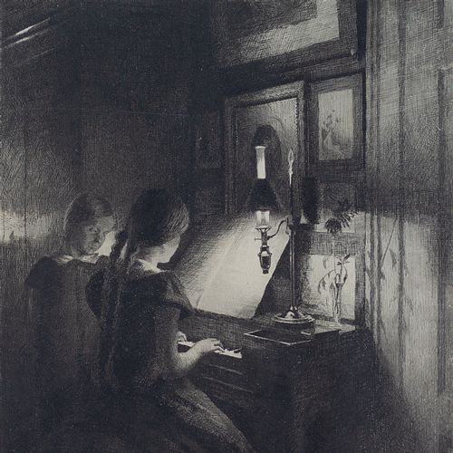 fig 2. Peter Ilsted, Piano Lesson - Antique Etching
