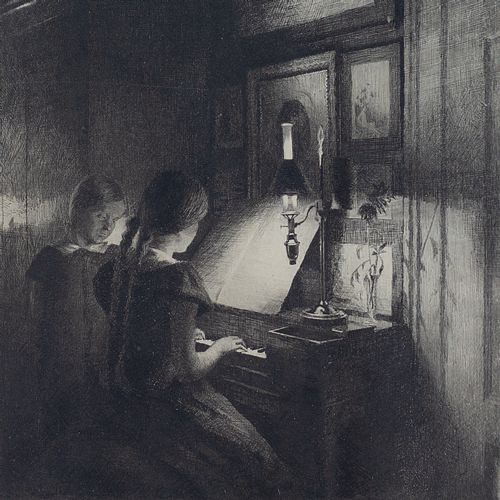 fig 3. Peter Ilsted, Piano Lesson - Antique Etching