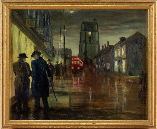 English School, Cold Night in London - Vintage Oil Painting