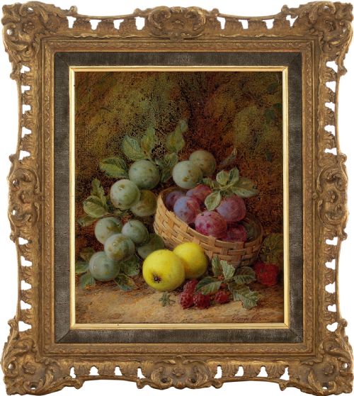 George Clare, Still Life with Apples & Plums - Antique Oil Painting