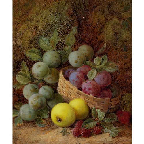 fig 1. George Clare, Still Life With Apples & Plums - Antique Oil Painting 