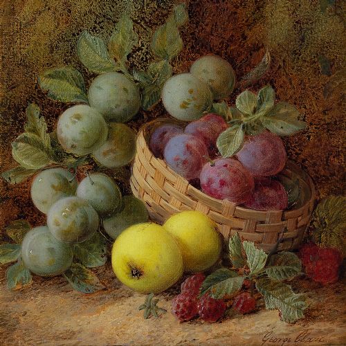 fig 2. George Clare, Still Life With Apples & Plums - Antique Oil Painting 