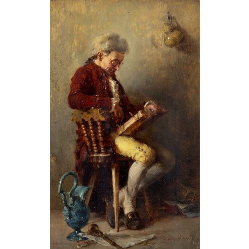 fig 1. Anton Laupheimer, Portrait Of An Artist At Work - Antique Oil Painting 