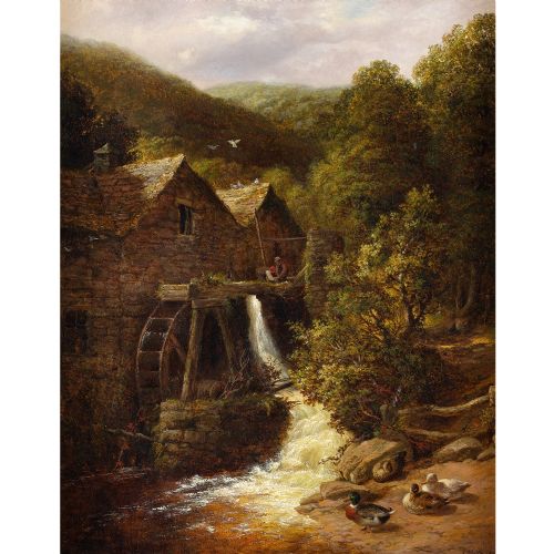 fig 1. Thomas Whittle The Younger, The Old Watermill, Trefriar, Wales - Antique Oil Painting