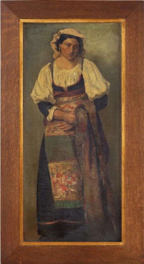 Nestor Gerard, Portrait of an Italian Girl - Antique Oil Painting