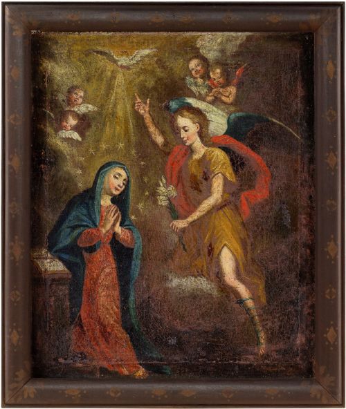 17th-century Austrian School, the Annunciation - Antique Oil Painting