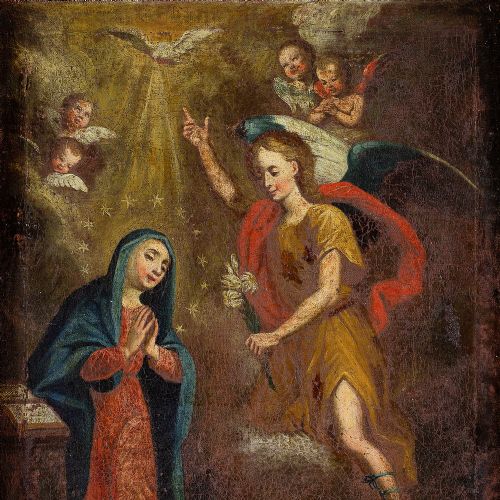 fig 1. 17th-Century Austrian School, The Annunciation - Antique Oil Painting
