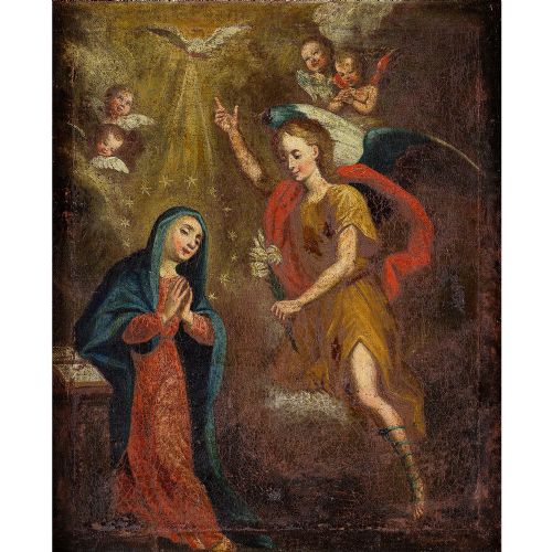 fig 3. 17th-Century Austrian School, The Annunciation - Antique Oil Painting