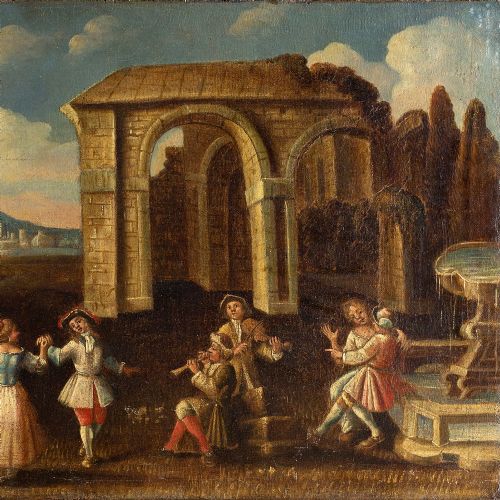 fig 2. 17th-Century French School, A Celebration Near The Alps - Antique Oil Painting 