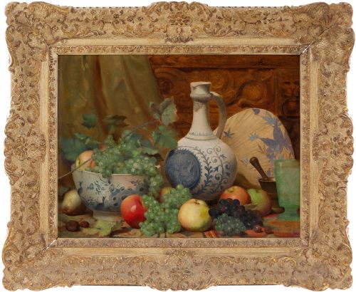 Auguste Braekevelt, Still Life with Fruit, Bowl & Jug - Antique Oil Painting