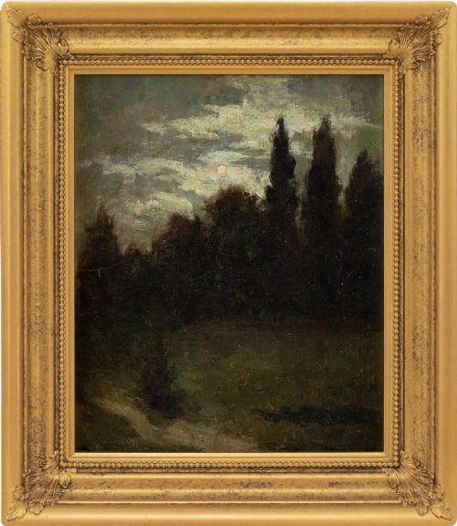 Léon Printemps, Forest Nocturne with Track - Antique Oil Painting