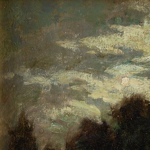 fig 1. Léon Printemps, Forest Nocturne With Track - Antique Oil Painting 