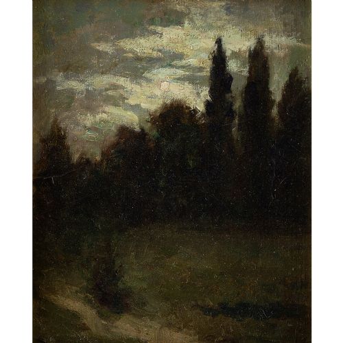 fig 2. Léon Printemps, Forest Nocturne With Track - Antique Oil Painting 