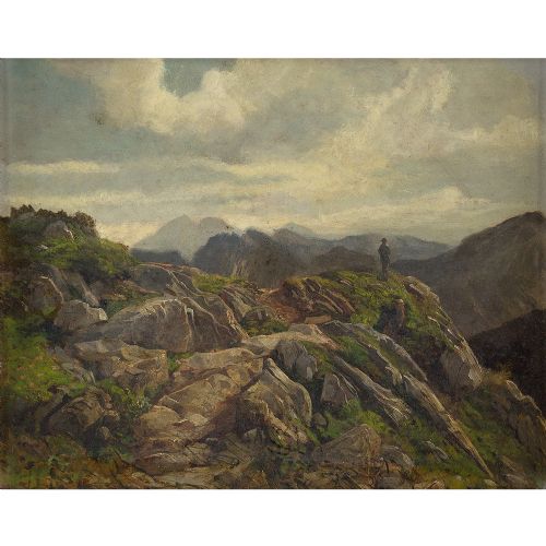 fig 1. Ludwig Gustav Voltz, On The Alps - Antique Oil Painting 