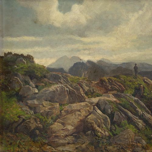 fig 3. Ludwig Gustav Voltz, On The Alps - Antique Oil Painting 