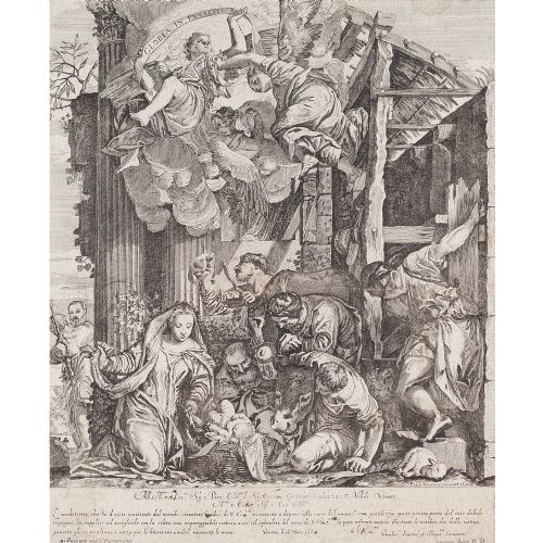 fig 1. Giacomo Barri After Paolo Veronese, The Adoration Of The Shepherds, Nativity - Antique Etching
