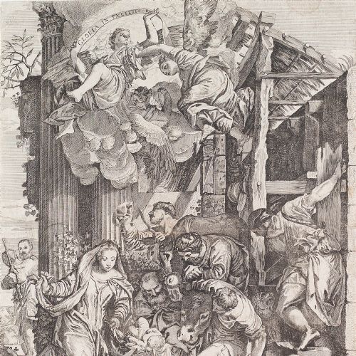 fig 2. Giacomo Barri After Paolo Veronese, The Adoration Of The Shepherds, Nativity - Antique Etching