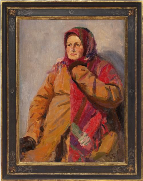Mid-20th-century, Russian School, Portrait of a Woman - Antique Oil Painting
