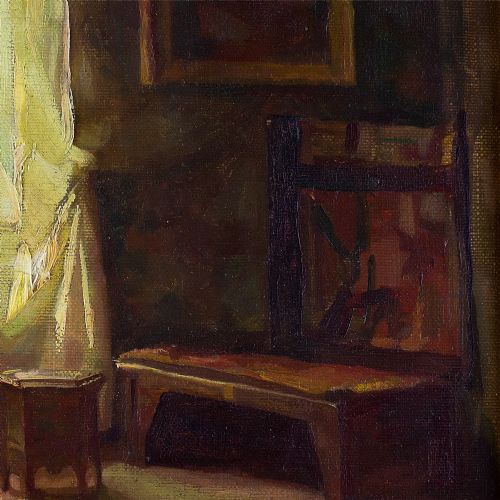 fig 1. German School, Sunlit Interior - Antique Oil Painting