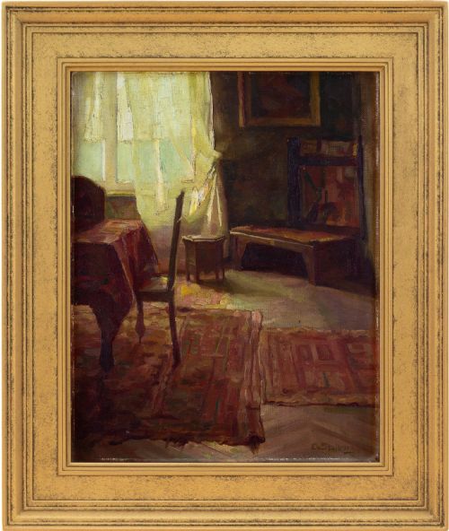 German School, Sunlit Interior - Antique Oil Painting