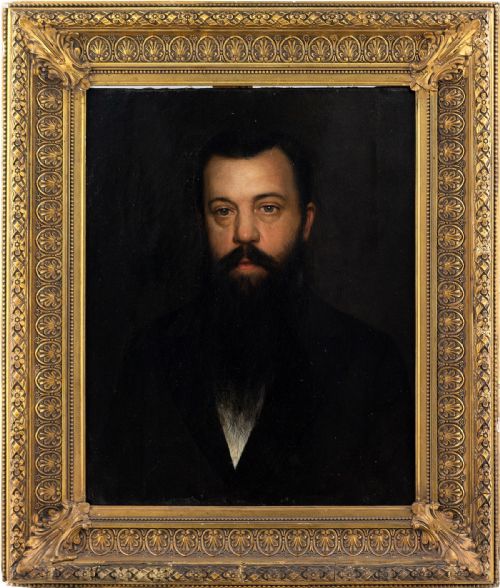 19th-century Austrian School, Portrait of a Gentleman with a Beard Antique Oil Painting