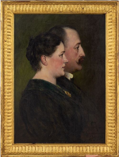 Ferdinand Leeke, Portrait of a Married Couple - Antique Oil Painting