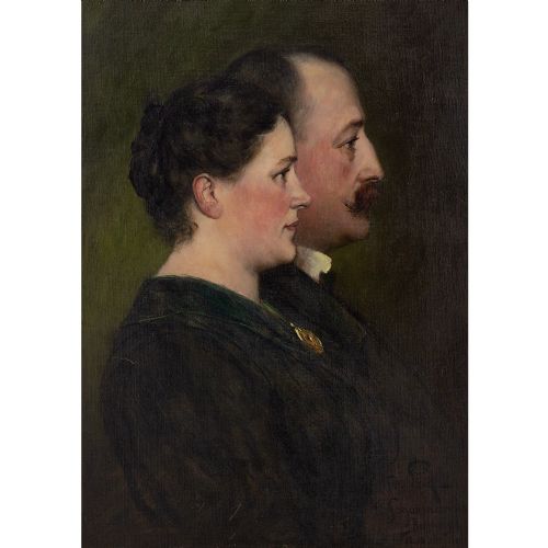fig 1. Ferdinand Leeke, Portrait Of A Married Couple - Antique Oil Painting