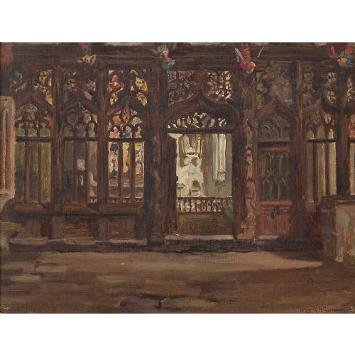 fig 1. George Hervey Garraway, Church Interior With Rood Screen - Antique Oil Painting