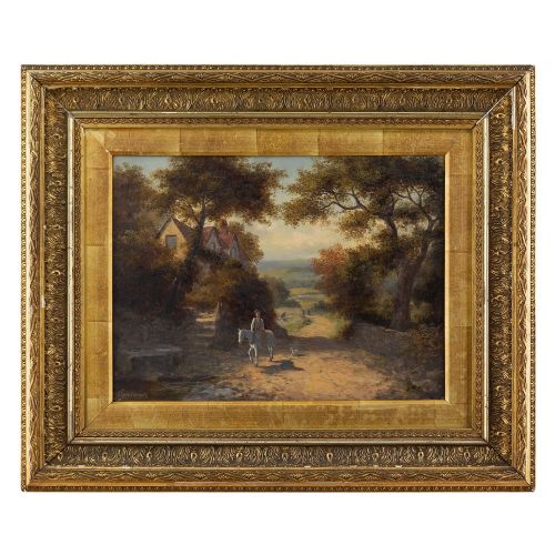 George Farrington Hornibrook, Rural Scene with Rider & Cottage - Antique Oil Painting