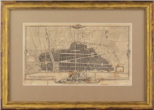 Christopher Wren’s Plan for Rebuilding the City of London, Antique Engraving