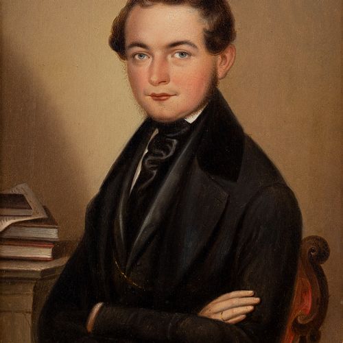 fig 1. 19th-Century Portrait Of A Young Gentleman - Antique Oil Painting