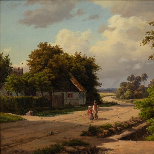 fig 2. Carsten Henrichsen, Rural Landscape With Children - Antique Oil Painting