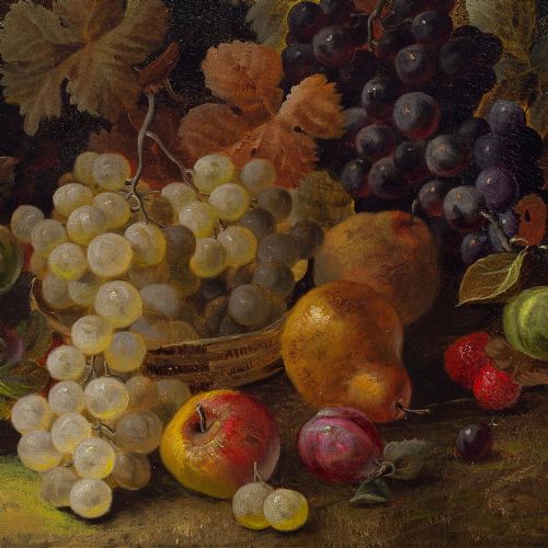 fig 1. Horace Mann Livens, Still Life With An Abundance Of Fruit - Antique Oil Painting