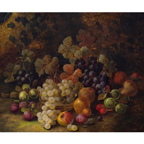 fig 4. Horace Mann Livens, Still Life With An Abundance Of Fruit - Antique Oil Painting
