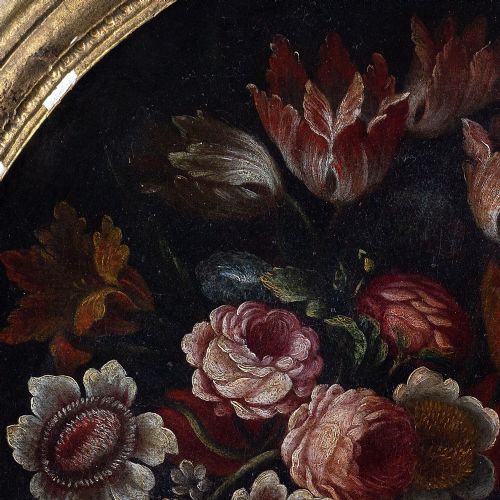 fig 2. 18th-Century Italian School Still Life With Flowers, Peaches & Figs - Antique Oil Painting