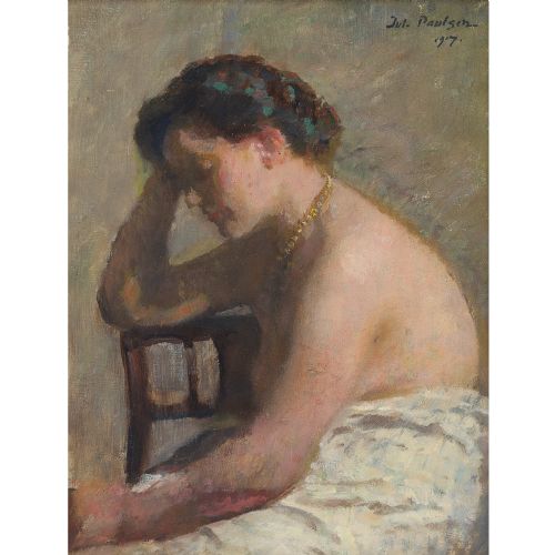 fig 1. Julius Paulsen, Portrait Of A Seated Woman - Antique Oil Painting