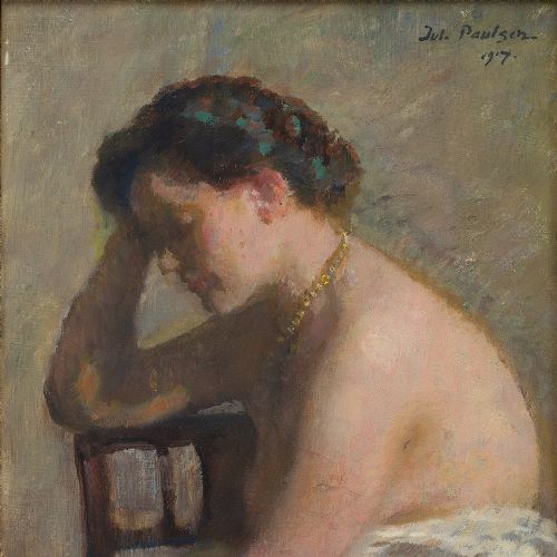 fig 2. Julius Paulsen, Portrait Of A Seated Woman - Antique Oil Painting