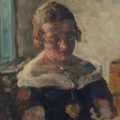 fig 4. Julius Paulsen, Portrait Of A Young Woman Reading - Antique Oil Painting